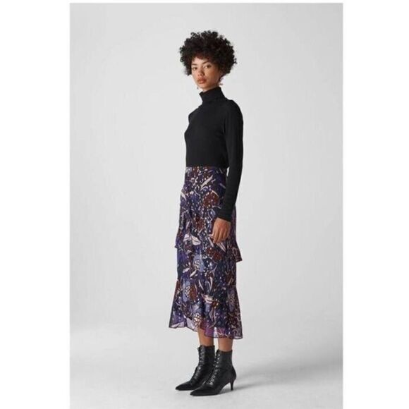 Whistles Women's Sz 2 Purple Arabella Montrose Floral Print Silk Skirt $359 - Picture 12 of 15
